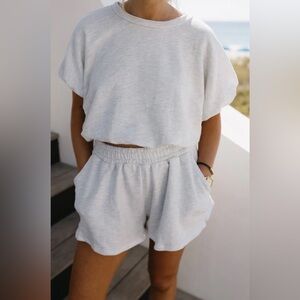 Bucketlist Bubble Hem Terry Crop Top and Short
Set- Ash Grey